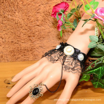 Facotry encantos accesories de tela al por mayor FC-08 flores blancas Black dimamond amistad pulseras